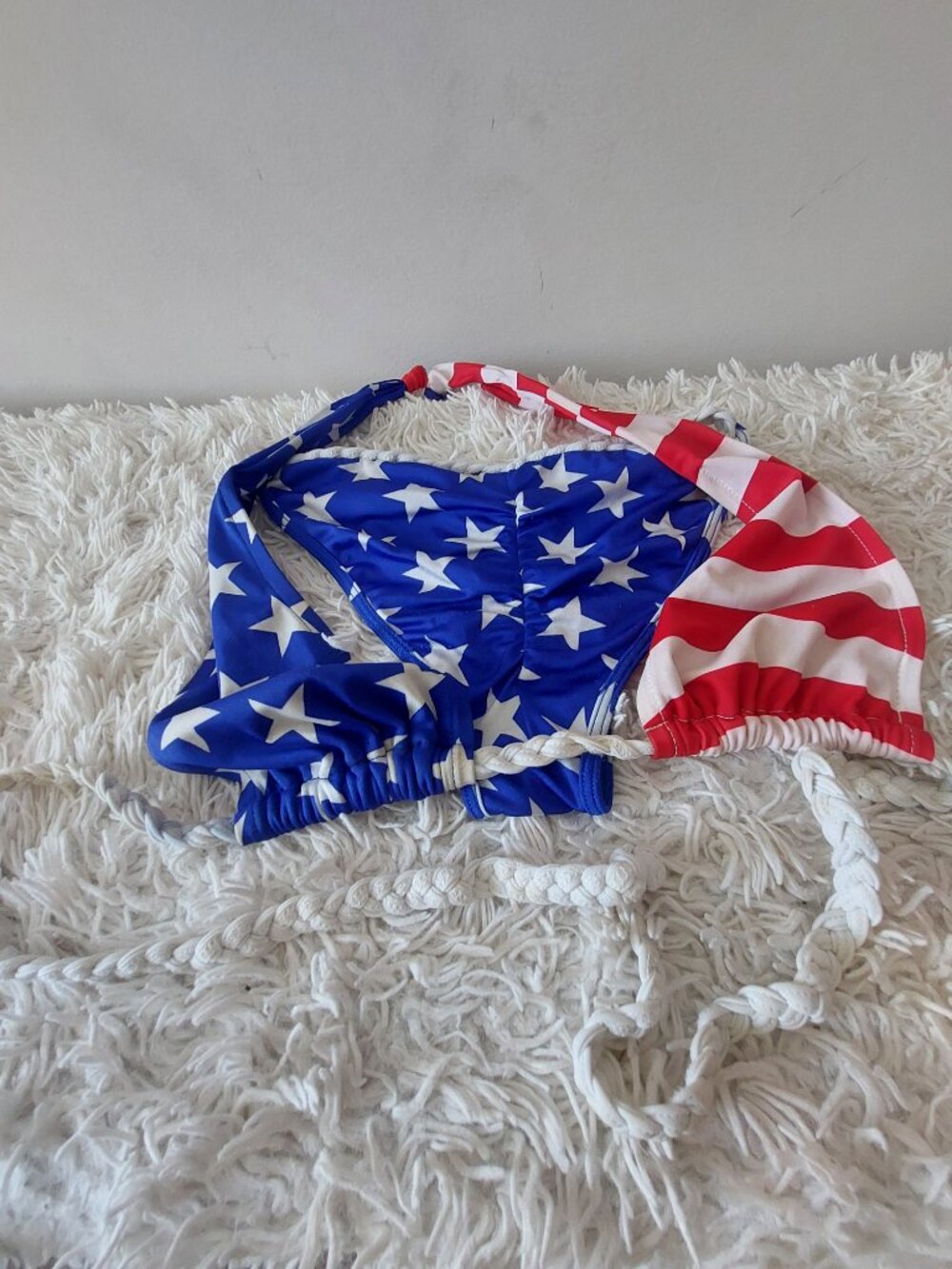 Vintage Ujena USA American Flag Bikini Set Ruched Bottoms 84
